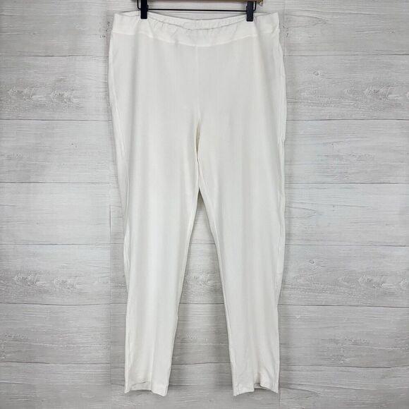Eileen Fisher Pull On Pants Women L Washable Stretch Crepe Slim Ankle White - Picture 13 of 14